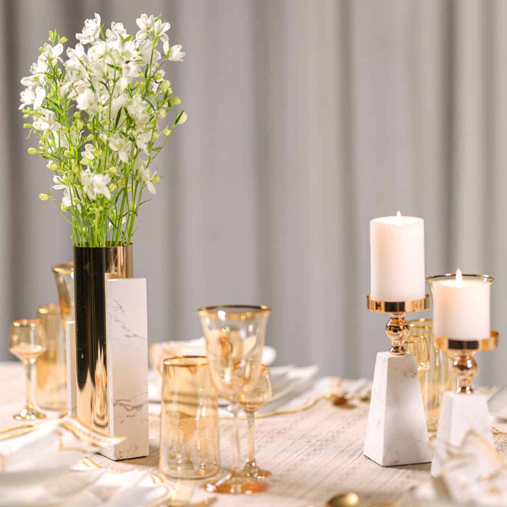Marble Candle Holder with Gold Accent, Pyramid Table Centerpiece — product view 4