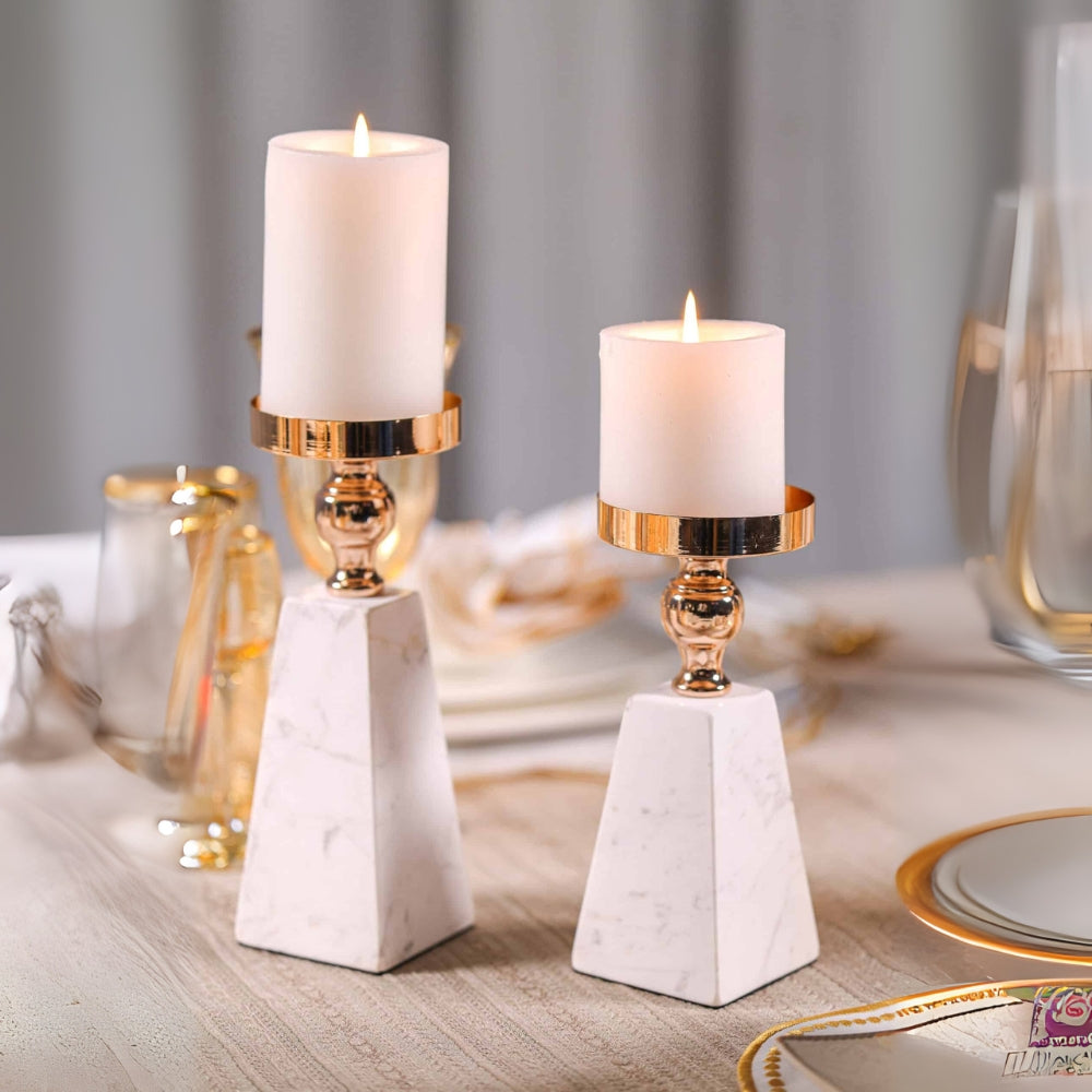 Marble Candle Holder with Gold Accent, Pyramid Table Centerpiece — product view 2