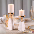 Marble Candle Holder with Gold Accent, Pyramid Table Centerpiece — product view 2