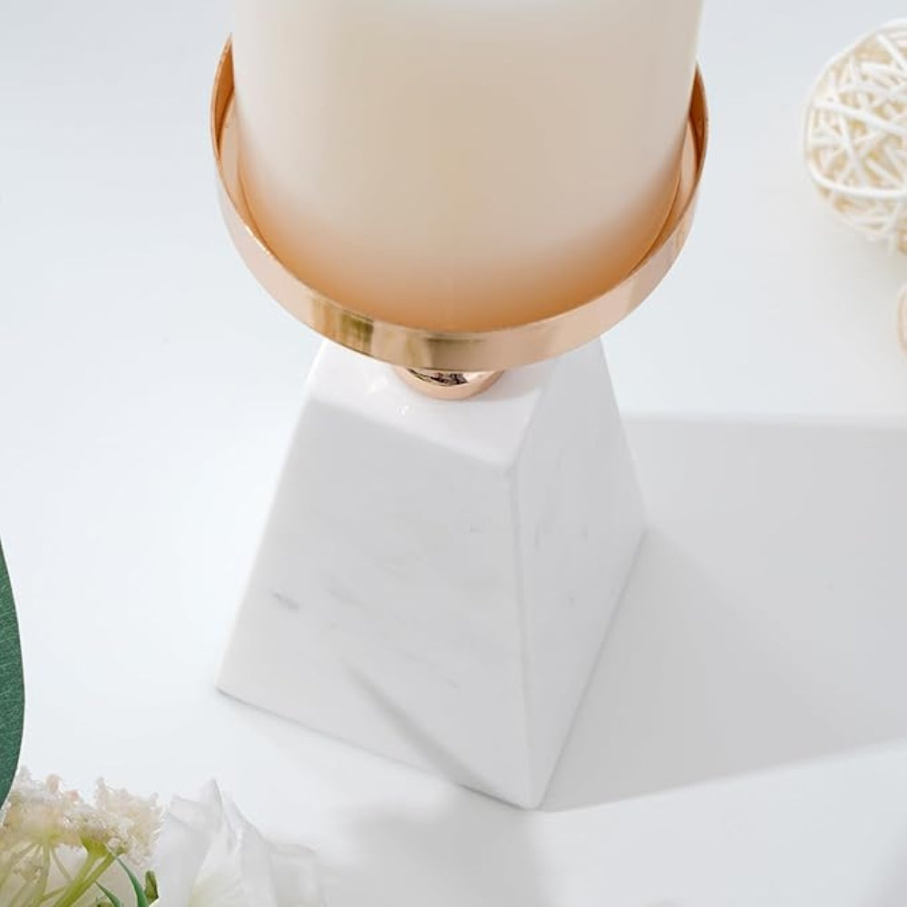 Marble Candle Holder with Gold Accent, Pyramid Table Centerpiece — product view 8