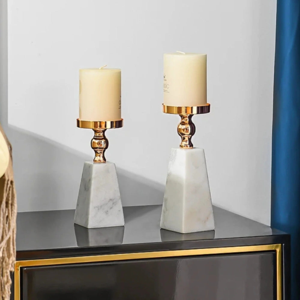 Marble Candle Holder with Gold Accent, Pyramid Table Centerpiece — product view 3