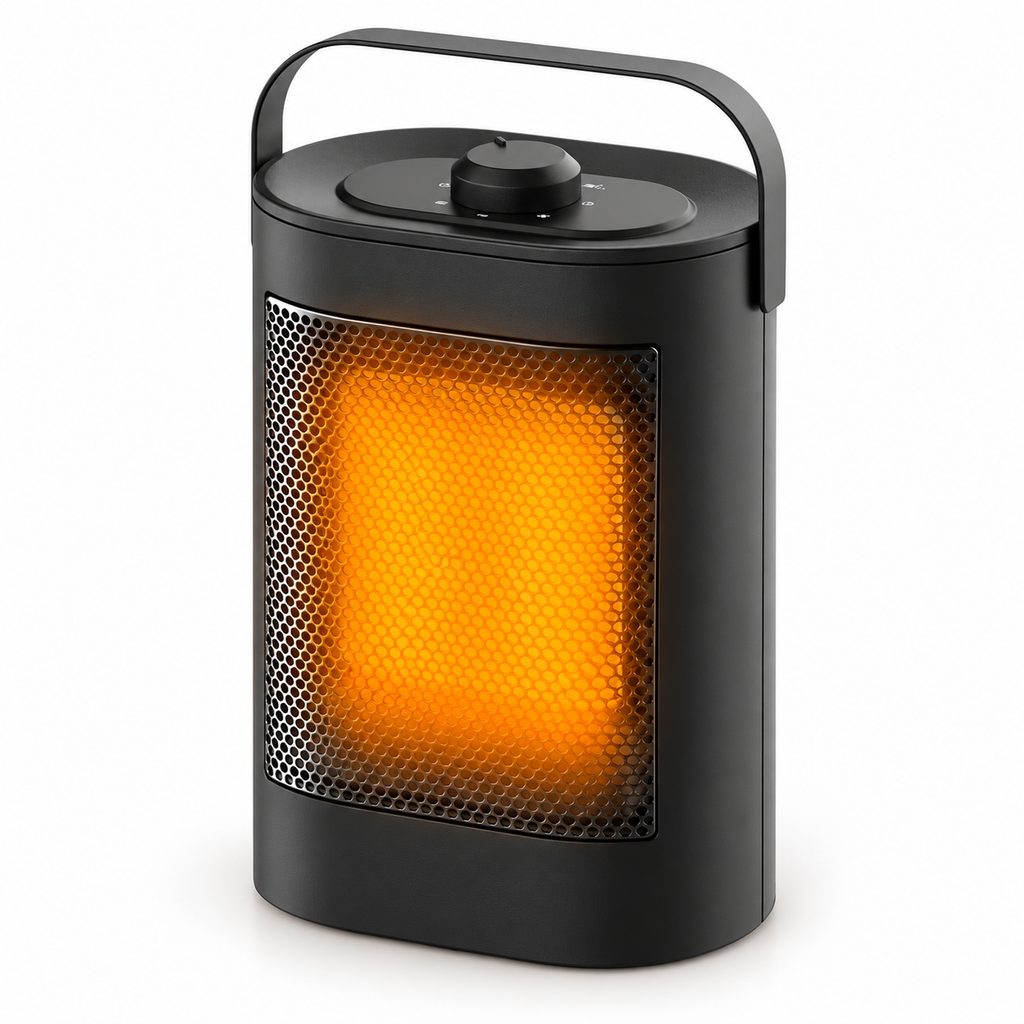Compact ceramic space heater for bedroom and office