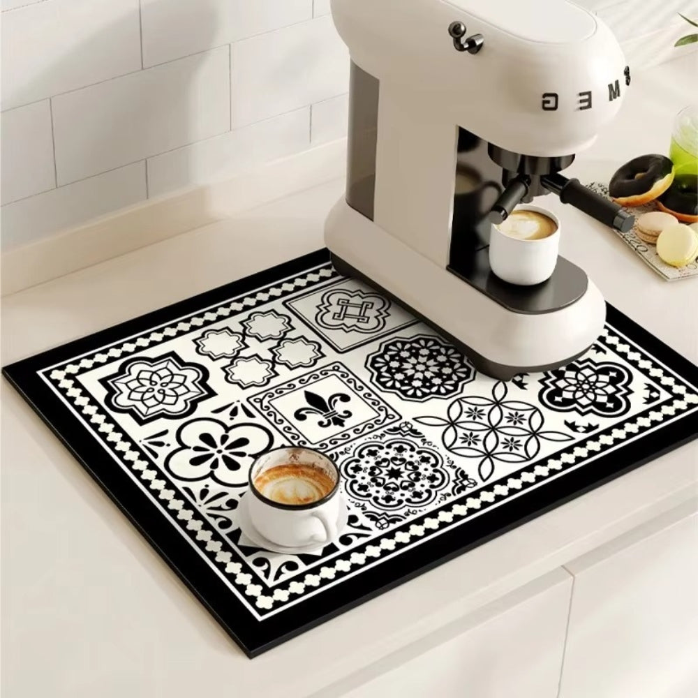 Absorbent Coffee Bar Mat — Earthy Mosaic