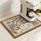 Absorbent Coffee Bar Mat — Floral Brown