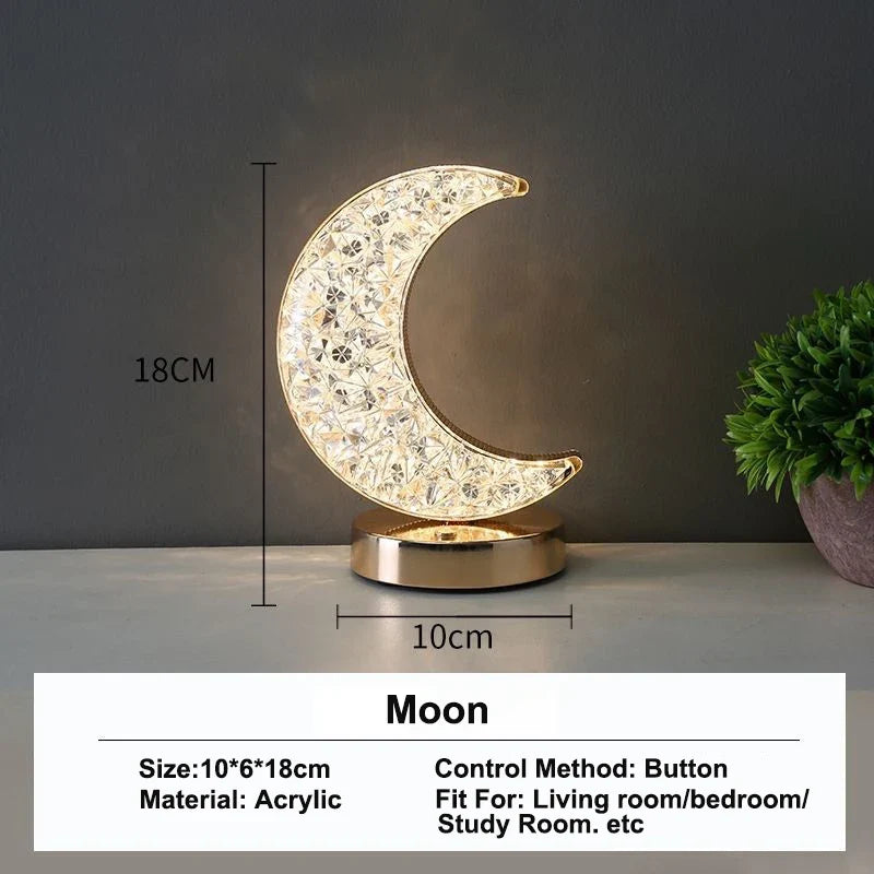 Crystal-Style LED Night Light, Rechargeable Touch-Dimming Lamp - Moon