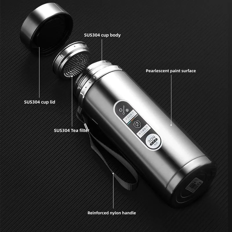 SacredHut | 800ml-1L Stainless Steel Thermos – Portable Vacuum Flask with LED Temperature Display
