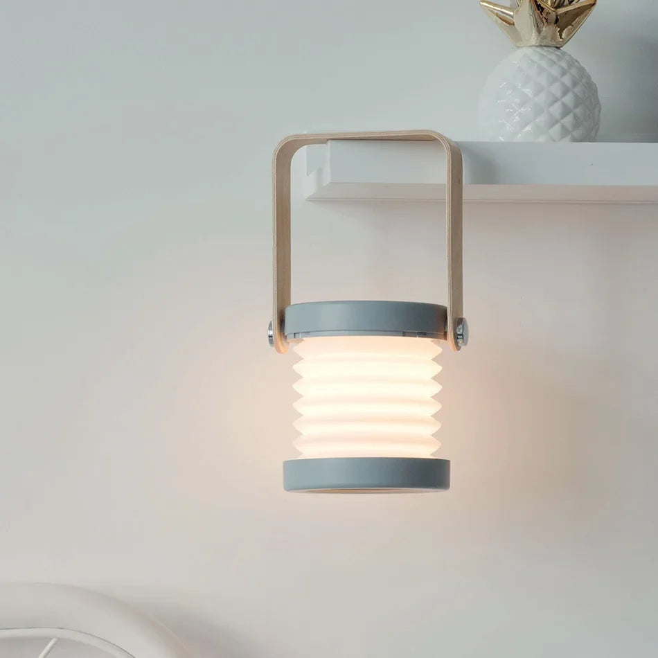 Folding Rechargeable Lantern, Wood-Handle LED Table Lamp - product view 3