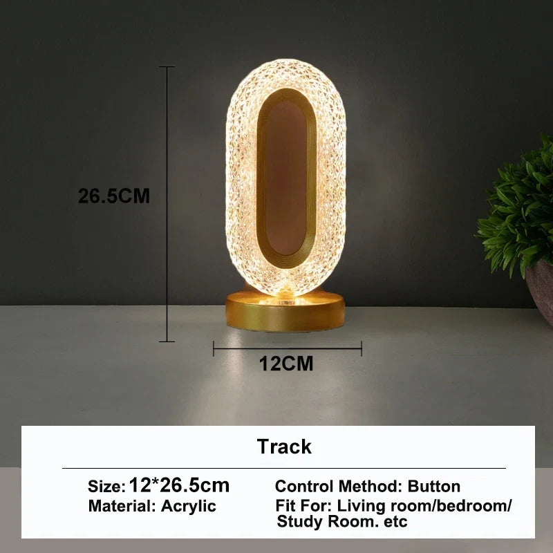 Crystal-Style LED Night Light, Rechargeable Touch-Dimming Lamp - Track