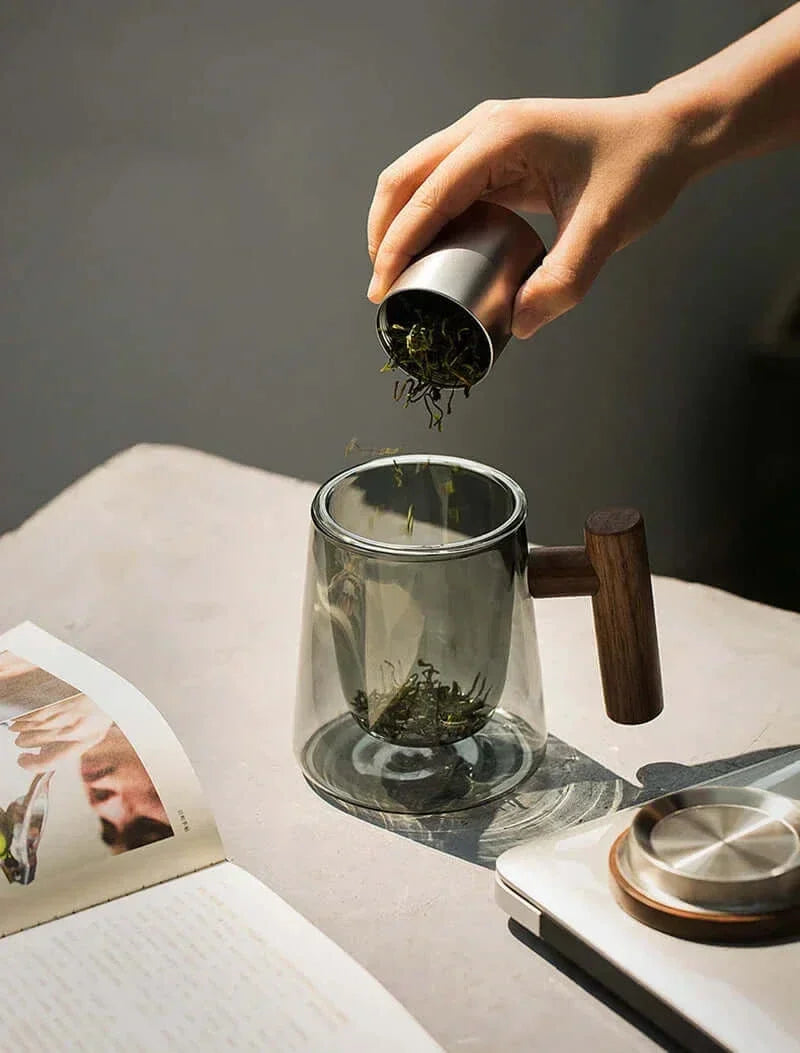 SacredHut | Ultramodern Glass Tea Cup with Filter and Lid