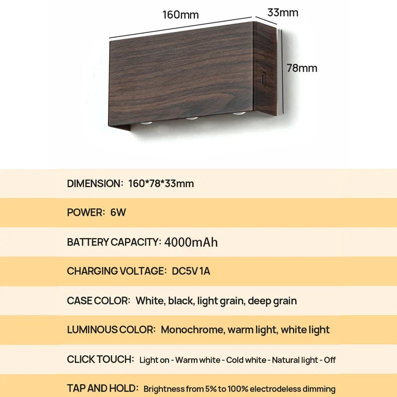 Rechargeable LED Wall Lamp, USB-C Touch Light with 3 Modes - product view 5