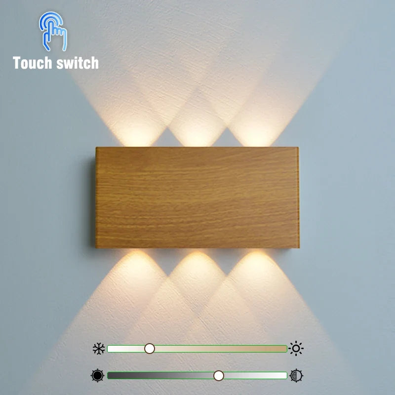 Rechargeable LED Wall Lamp, USB-C Touch Light with 3 Modes - Wood, Tricolour (Warm white / Natural white / Cold white)
