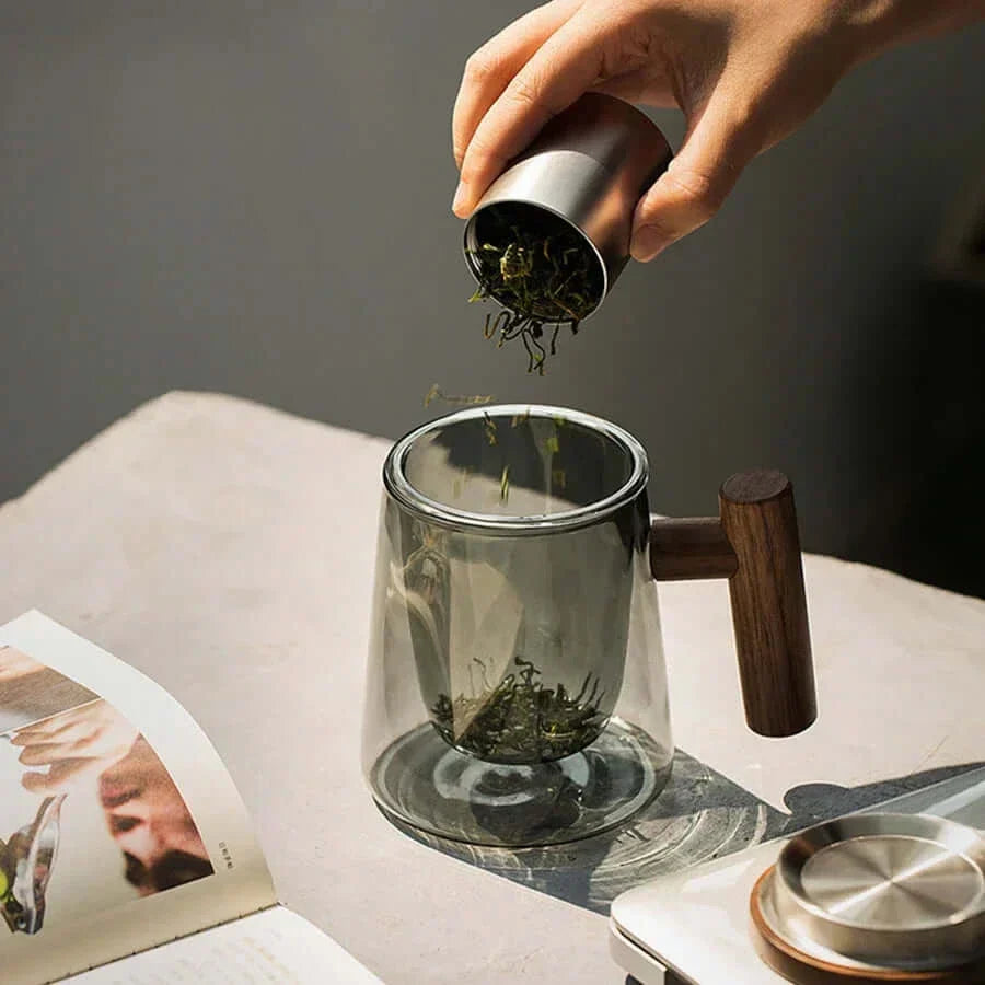 SacredHut | Ultramodern Glass Tea Cup with Filter and Lid