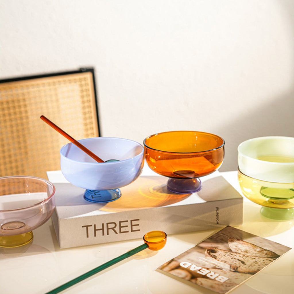 SacredHut | Colorful borosilicate dessert bowl with spoon