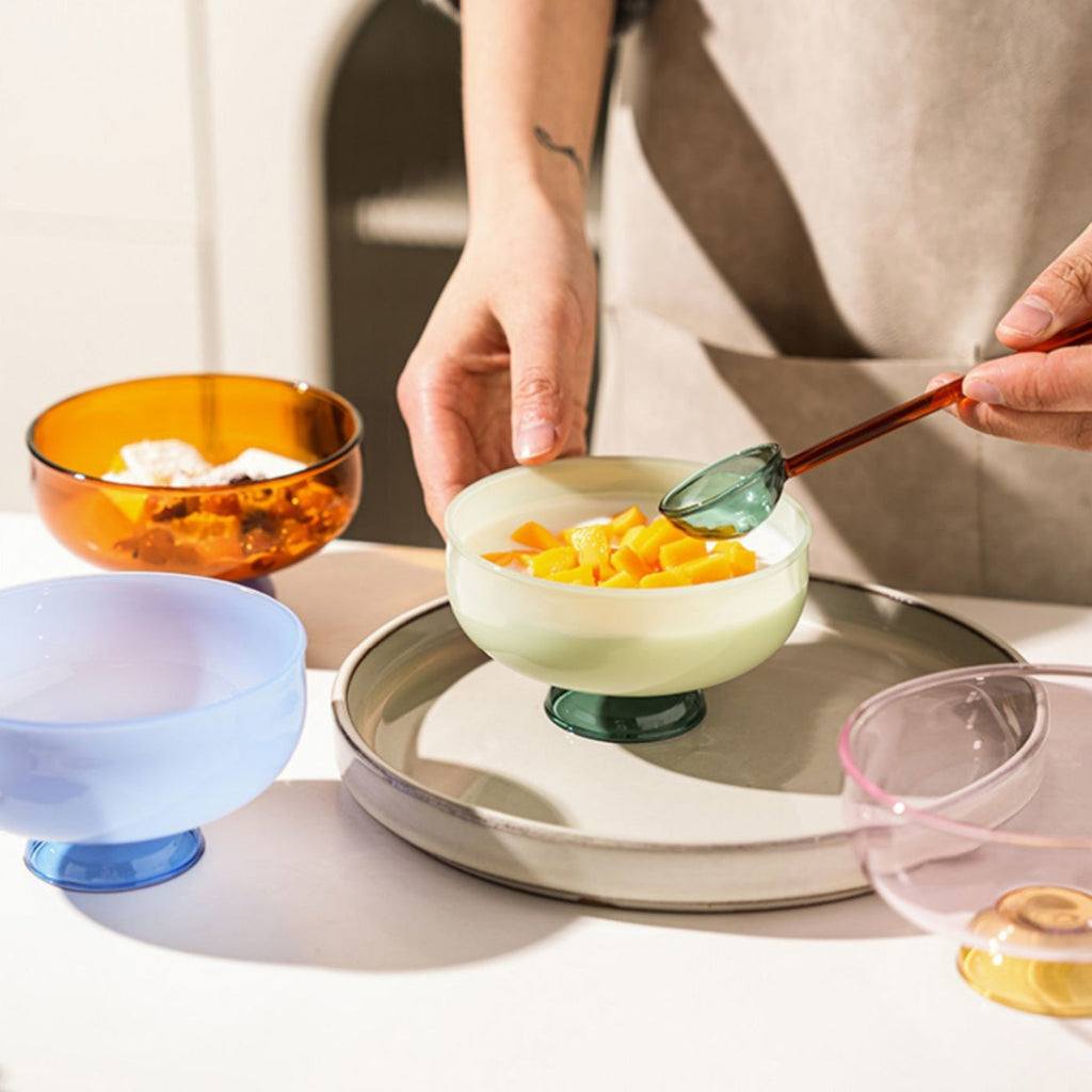 SacredHut | Colorful borosilicate dessert bowl with spoon