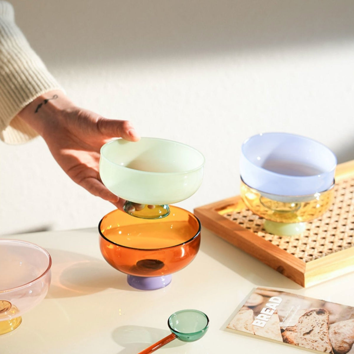 SacredHut | Colorful borosilicate dessert bowl with spoon