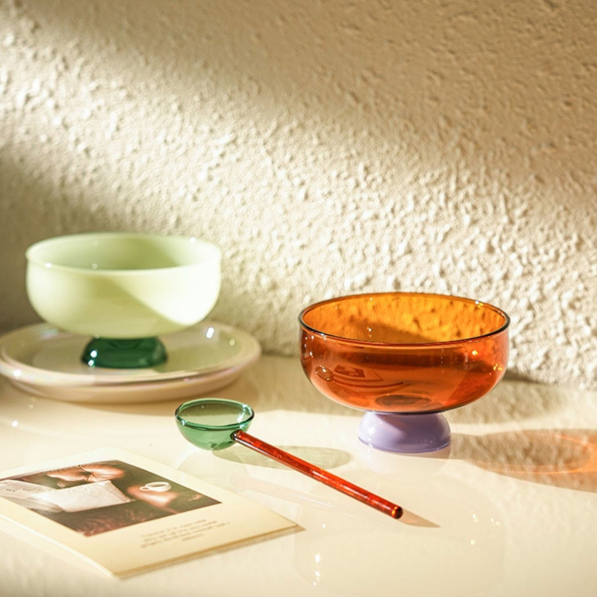 SacredHut | Colorful borosilicate dessert bowl with spoon