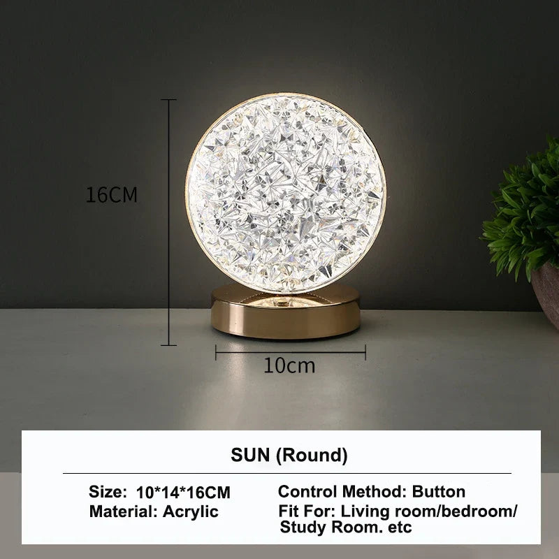 Crystal-Style LED Night Light, Rechargeable Touch-Dimming Lamp - Ball