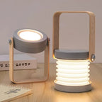 Folding Rechargeable Lantern, Wood-Handle LED Table Lamp - Grey