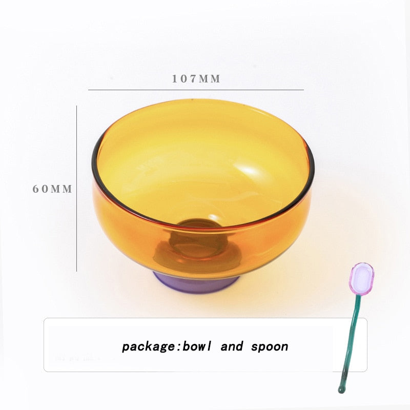 SacredHut | Colorful borosilicate dessert bowl with spoon