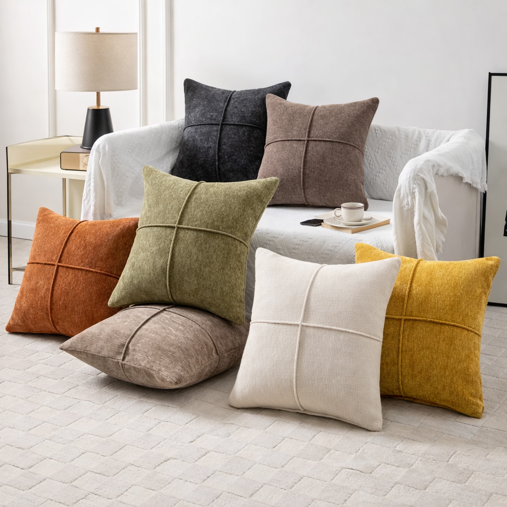 Stitched Throw Pillow Cover, Soft Microfiber Hidden-Zipper Cushion Cover — product view 4