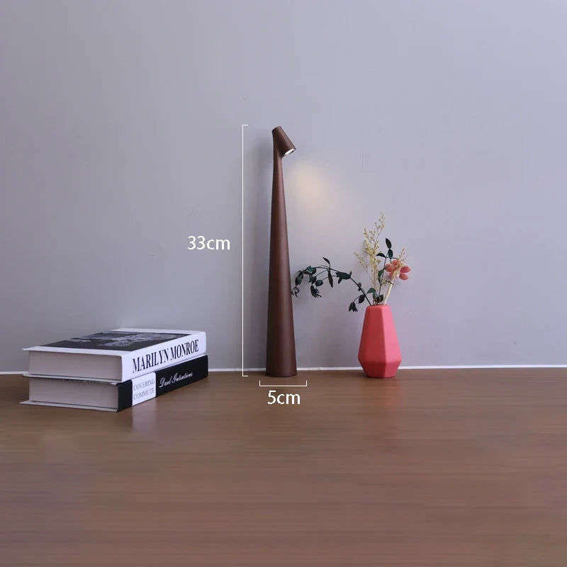 Rechargeable LED Table Lamp, Slim Touch-Dimmable Bedside Light - Brown, Changeable