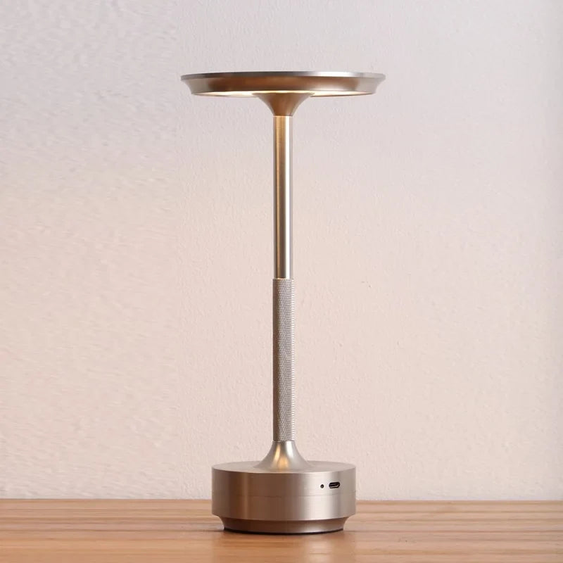 USB-C Rechargeable Table Lamp, Dimmable Aluminum LED Light - Silver