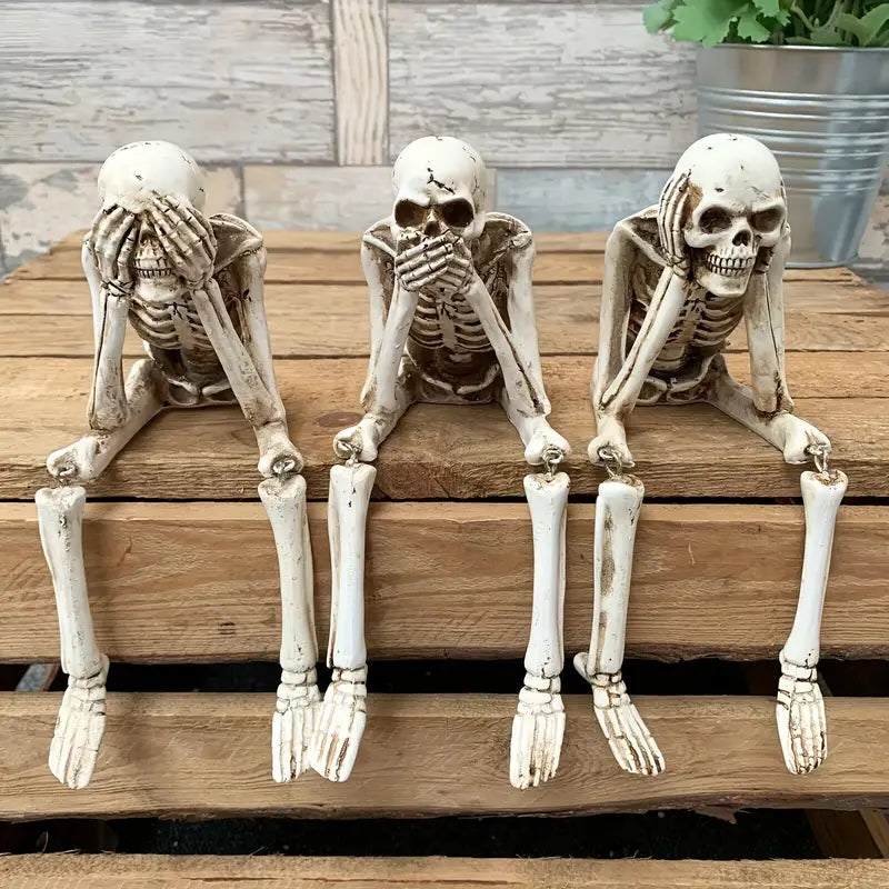 See No Evil Skeleton Figurines, 3-Piece Gothic Shelf Decor Set - product view 1