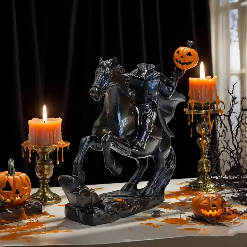 Headless Horseman Halloween Figurine, Resin Pumpkin Rider Decor - product view 4