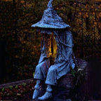 Solar Witch Garden Statue with LED Lantern, 8.6-Inch - product view 3