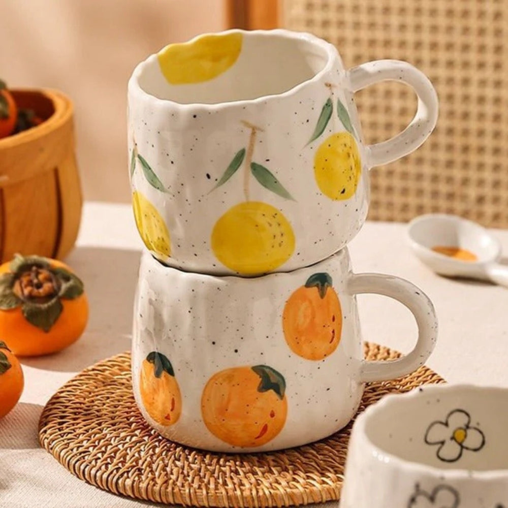Fruit Pattern Ceramic Coffee Mug, 10.14 fl oz Tea and Cocoa Cup — product view 7