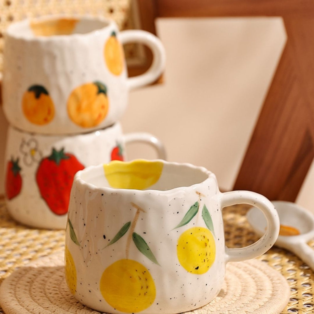 Fruit Pattern Ceramic Coffee Mug, 10.14 fl oz Tea and Cocoa Cup — product view 5
