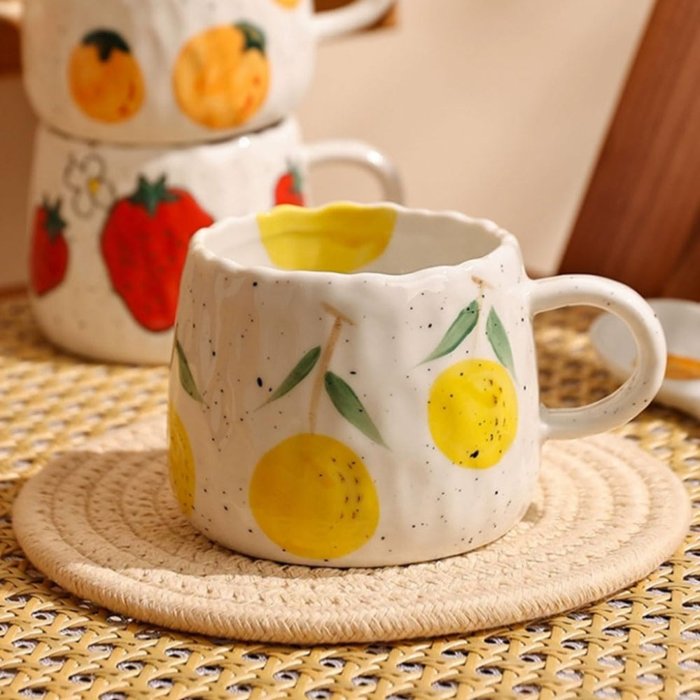Fruit Pattern Ceramic Coffee Mug, 10.14 fl oz Tea and Cocoa Cup — product view 3