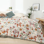 Reversible Floral Cotton Blanket, 4-Layer Tassel Bedspread — product view 3