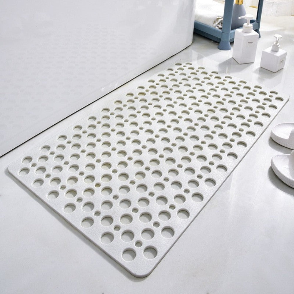 Non-Slip Shower Mat with Suction Cups & Drain Holes — White