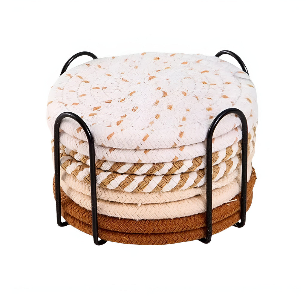 Woven Cotton Coasters, Set of 8 Absorbent Table Protectors — product view 10