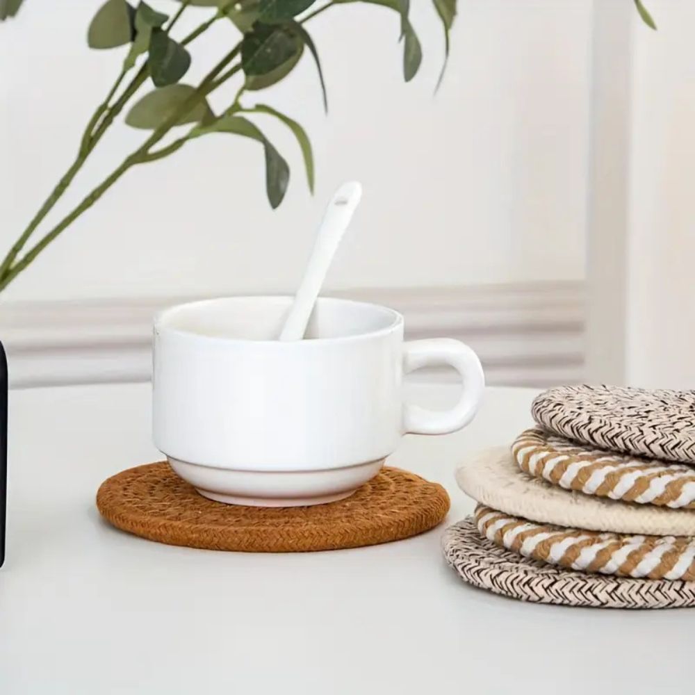 Woven Cotton Coasters, Set of 8 Absorbent Table Protectors — product view 5