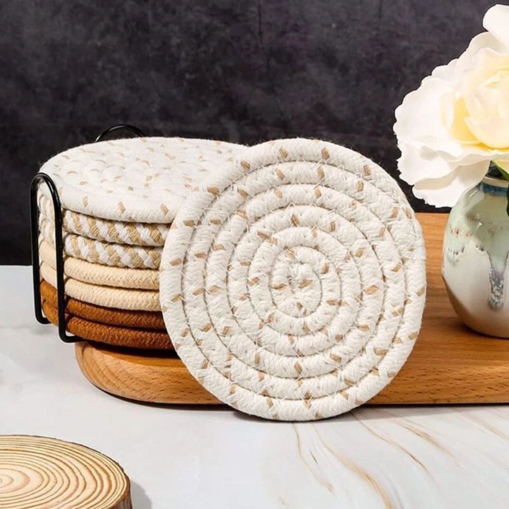 Woven Cotton Coasters, Set of 8 Absorbent Table Protectors — product view 4