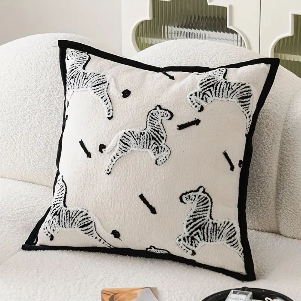 Embroidered Chenille Pillow Cover, Zebra and Geometric Cushion Designs — product view 5
