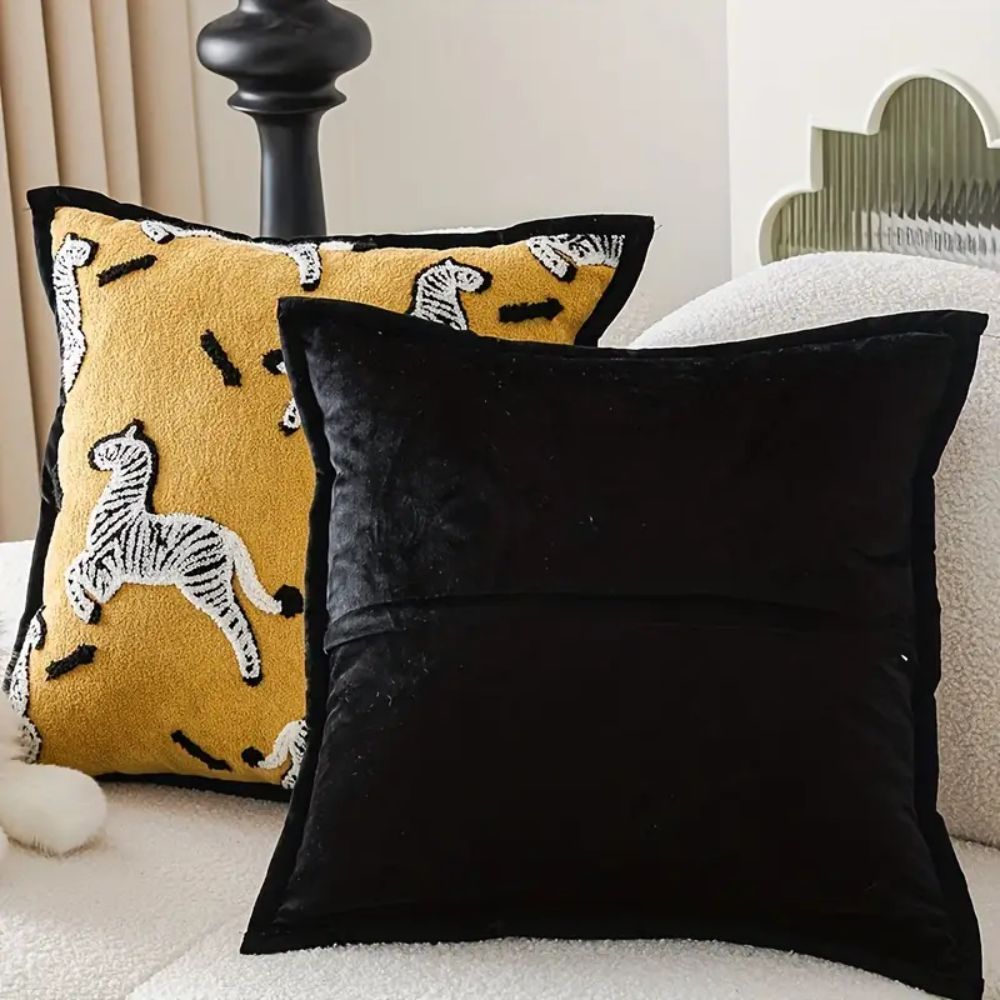 Embroidered Chenille Pillow Cover, Zebra and Geometric Cushion Designs — product view 7