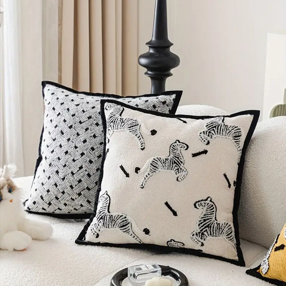 Embroidered Chenille Pillow Cover, Zebra and Geometric Cushion Designs — product view 4