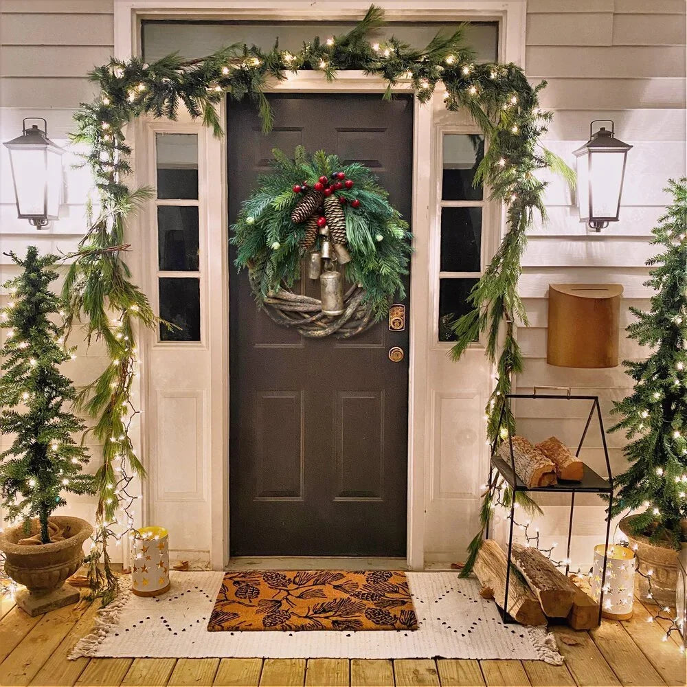 Boho Christmas Wreath with Pinecones, Berries & Golden Bells - product view 9
