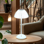 Ribbed Acrylic Table Lamp, Rechargeable 3-Color Touch LED Light - White
