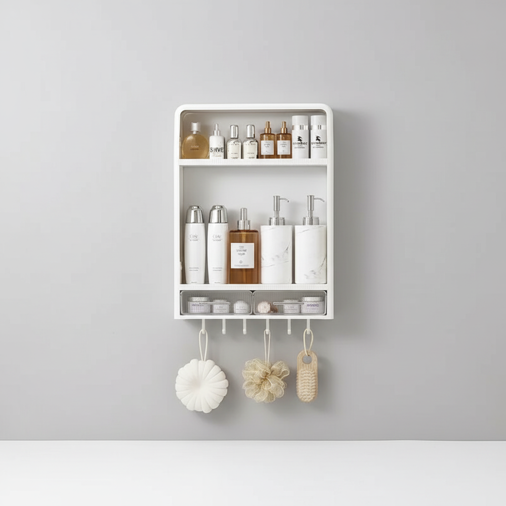 No-Drill Bathroom Wall Shelf, 2 or 3 Tiers - 2 Tiers, Drawer A