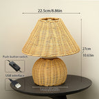 Woven Bamboo Table Lamp, USB-Powered Boho Bedside Light - product view 4