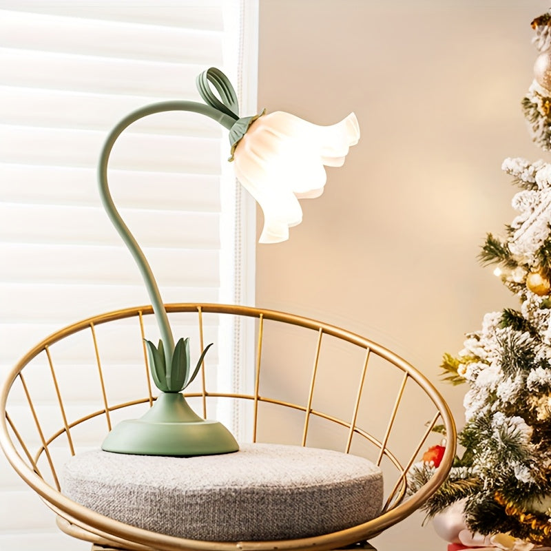 Floral USB Table Lamp, Green Bloom-Shade Decorative Light - product view 2