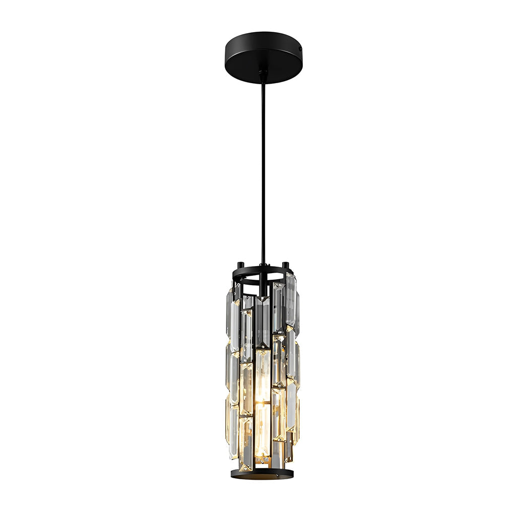 Mini Crystal Pendant Light, Single-Light E27 Glass Ceiling Lamp — Black, 1-Light