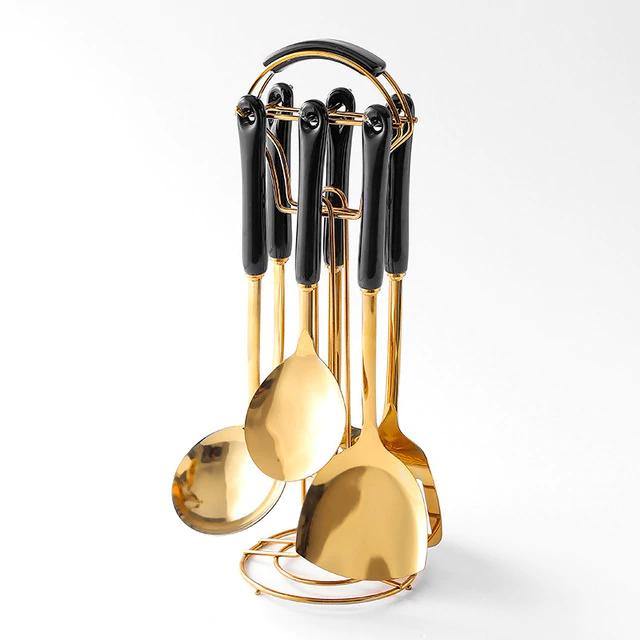 SacredHut | Golden Kitchen Utensils with Stand