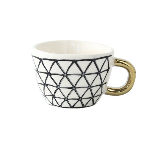 SacredHut | Cup with abstract geometric pattern and gold handle