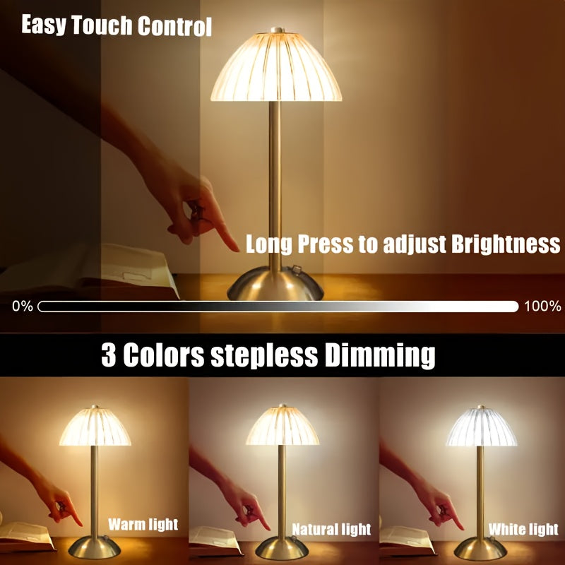 Ribbed Acrylic Table Lamp, Rechargeable 3-Color Touch LED Light - product view 7
