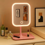 Rechargeable LED Vanity Mirror with Touch Dimmer, 3 Light Colors - Pink